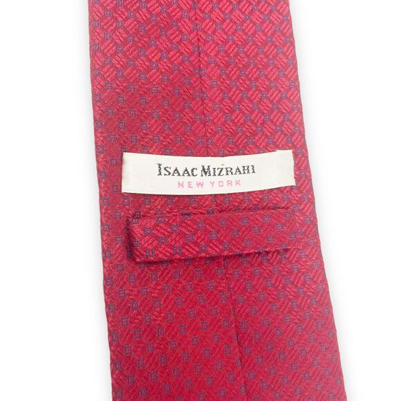 00s ISAAC MIZRAHI Vintage Silk Red Geometric Print Abstract Pointed Tie - Picture 4 of 7